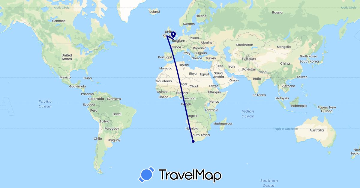 TravelMap itinerary: driving in United Kingdom, Ireland, South Africa (Africa, Europe)